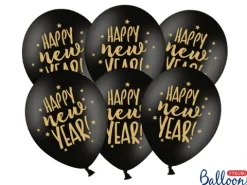 Ballon 30 cm Sort med Happy NewYear