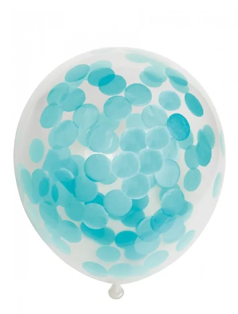Ballon transparent med rund lyseblå konfetti