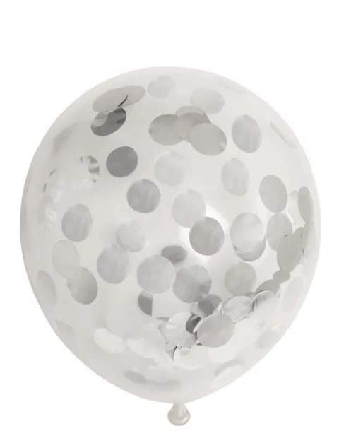 Ballon transparent m.rund sølv konfetti