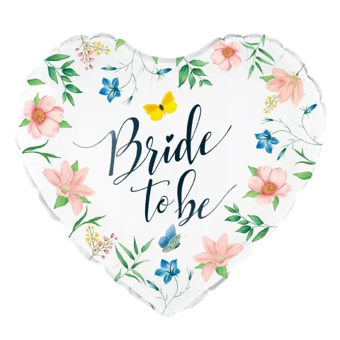 Bride to be folieballon hjerte med blomster