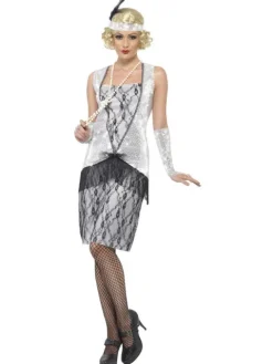Charleston flapper kjole i sølv
