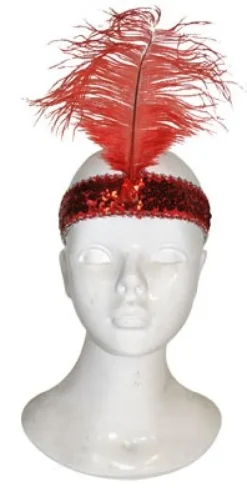 Charleston palliet pandebånd med fjer og plaststen