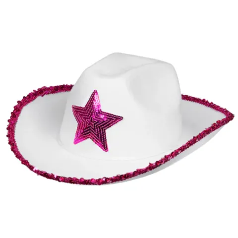 Cowboy hat hvid med pailletstjerne