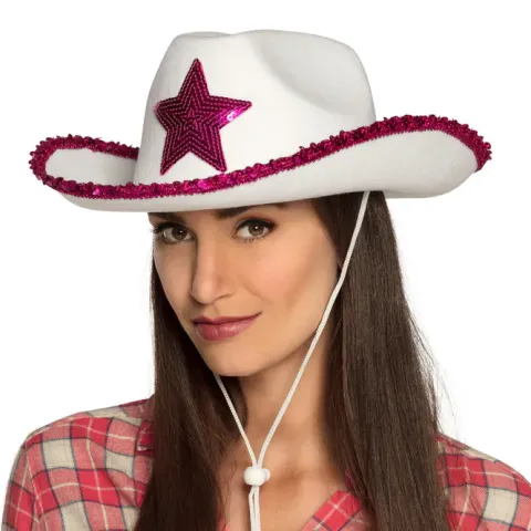 Cowboy hat hvid med pailletstjerne