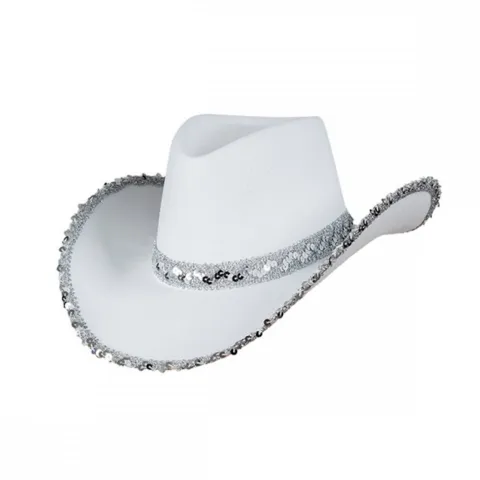 Cowboyhat i hvid med pailletter