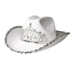Cowboyhat i hvid med tiara