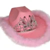 Cowboyhat i lyserød med tiara
