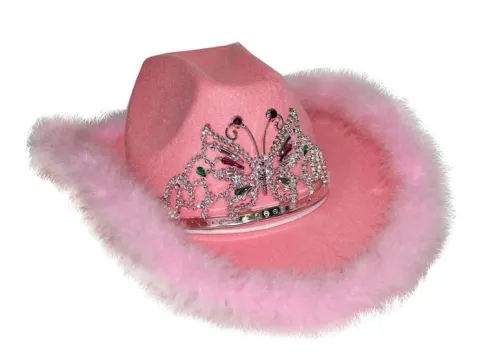 Cowboyhat i lyserød med tiara