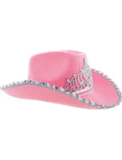 Cowboyhat lyserød med krone