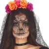 Day of the Dead tiara med slør - Orange