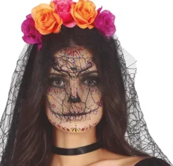 Day of the Dead tiara med slør - Orange