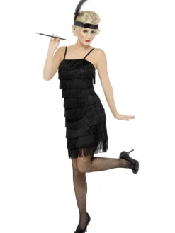 Flapper kjole kort -sort
