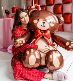 Folieballon Bamse med rød sløjfe XL