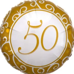 Folie Ballon i hvid-guld 50