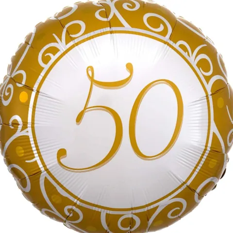 Folie Ballon i hvid-guld 50