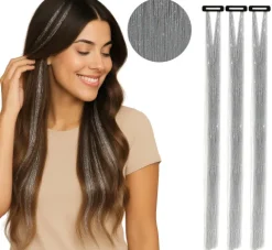 Glitter Hårextensions Sølv – 3 stk