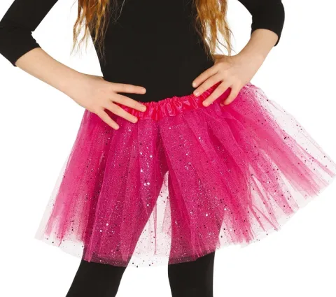 Glitter tyl skørt i pink til børn