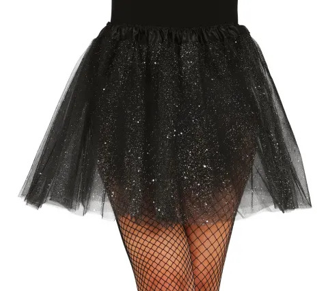 Glitter tyl skørt i sort