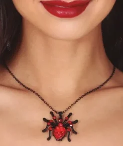 Halskæde med edderkop i sort-rød