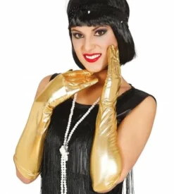 Handsker,lange i metallic guld