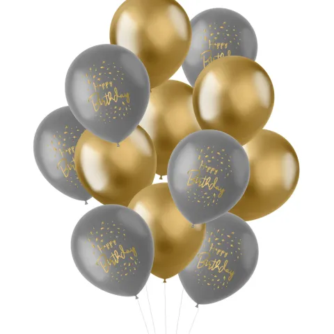 Happy birthday balloner grå/guld