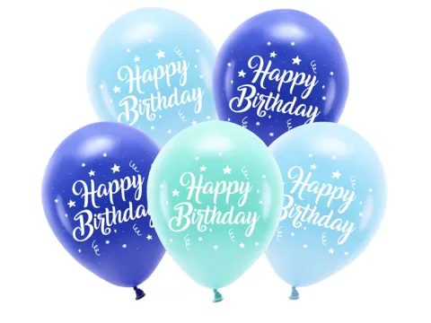 Happy Birthday balloner i blå nuancer