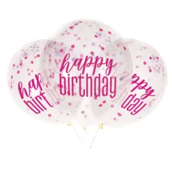 Happy birthday balloner med konfetti i pink - DIY