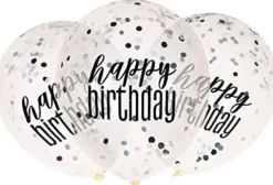 Happy birthday balloner med konfetti i sort