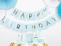 Happy Birthday banner i lyseblå