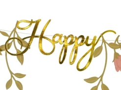 Happy Birthday guirlande i guld og blomster