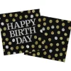 happy birthday servietter - sort/guld/sølv