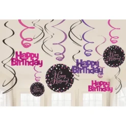 Happy Birthday Swirls sparkling pink