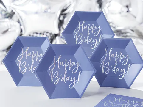 Happy birthday tallerken i blå