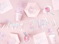 Happy birthday tallerken i lyserød