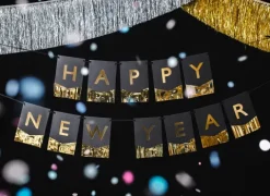 Happy new year banner i sort og guld