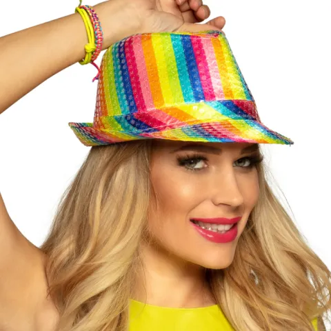 Hat Fedora med pailletter Regnbue