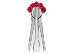 Hårbøjle med slør og røde blomster