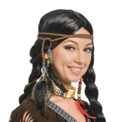 Indianer pandebånd i flettet snor med perler