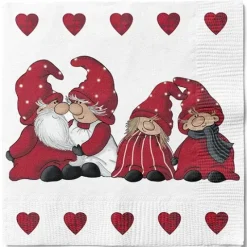 Juleserviet i hvid med Nissefamilie