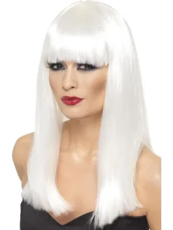 Lang Glamourama paryk i hvid
