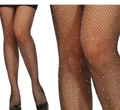 Mesh strømpebukser med rhinestones