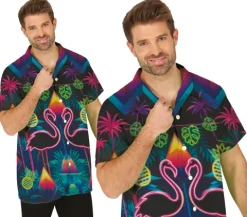 Neon Flamingo Skjorte Til Mænd