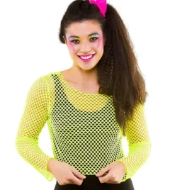 Netbluse i Neon Gul med lange ærmer