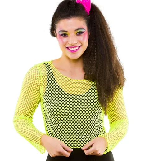 Netbluse i Neon Gul med lange ærmer