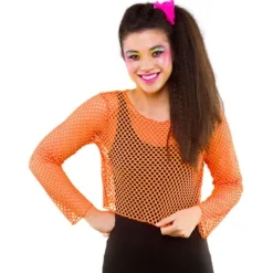 Netbluse i Neon Orange med lange ærmer
