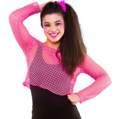 Netbluse i Neon pink med lange ærmer