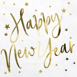 Nytårs servietter Happy new year i hvid