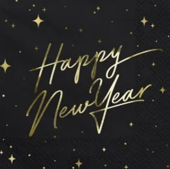 Nytårs servietter Happy new year i sort