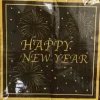 Nytårs servietter i Sort Happy new year med guldkant