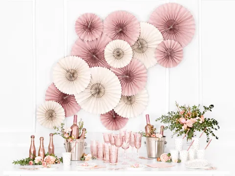 Papir vifte sæt 3stk Lyserød Lux
